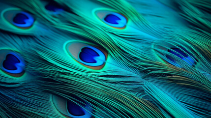 Obraz premium Blue peacock feathers in closeup