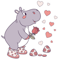 A Dreamy Baby hippo with wearing bunny slippers in a Valentine theme – Valentine Blush palette SVG illustration