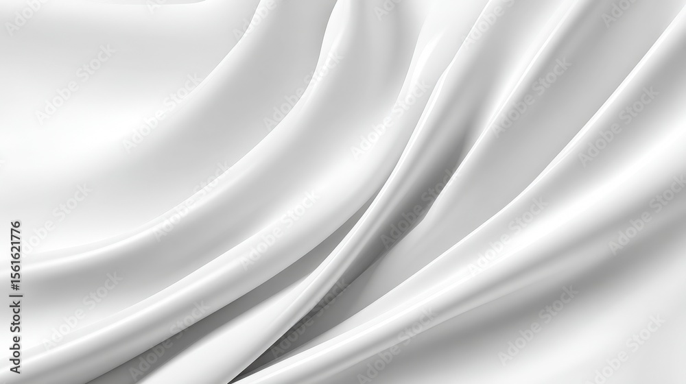 Poster Smooth white satin fabric with elegant flowing drapes and soft shiny texture.