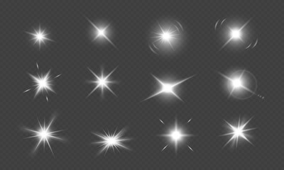 Vector shine stars. Abstract glow light effect isolated on transparent background.