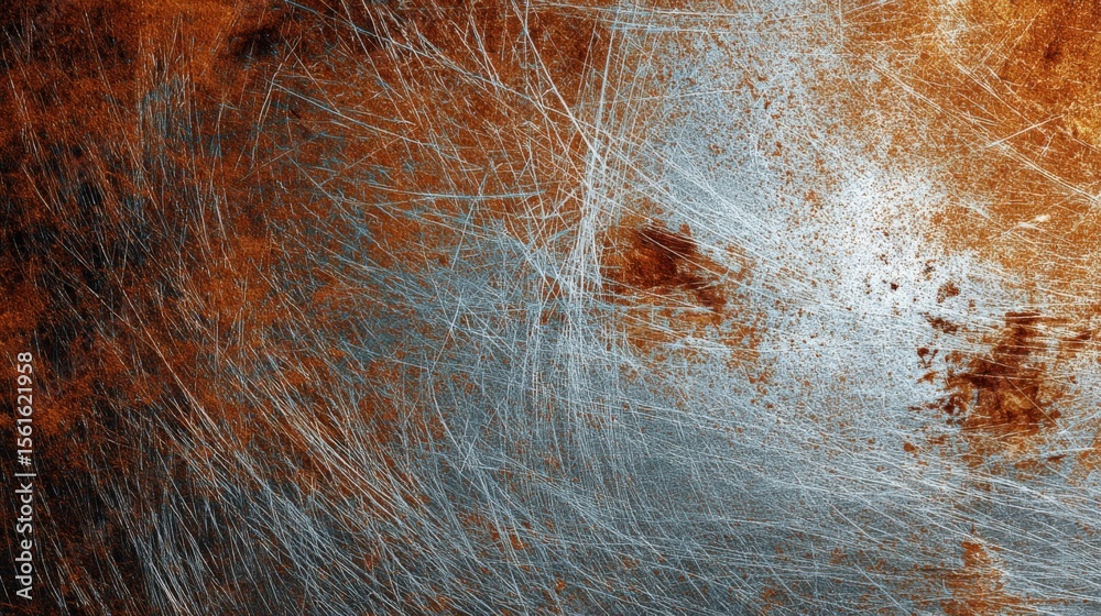 Poster Abstract textured surface with fiery orange and icy blue streaks creating dynamic visual contrast.