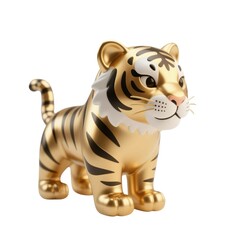 Obraz premium Golden Tiger Statue: A meticulously crafted, golden tiger statue embodies prosperity and auspiciousness, its regal form exuding strength and charm, perfect for cultural or decorative purposes.