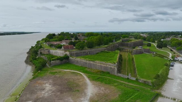 Citadel of Blaye from a drone, Blaye, Gironde Estuary, France, Europe
