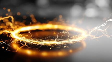 Dynamic electrical energy ring with lightning sparks and glowing effects in motion.