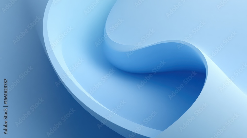 Poster Abstract flowing blue shapes with smooth curves and glossy glossy surface design.