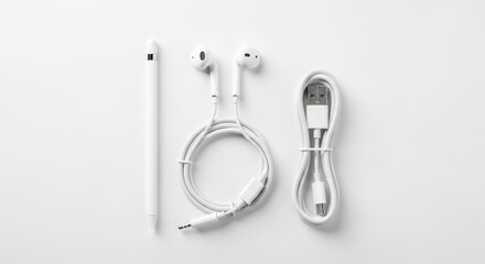 Minimalist White Technology Accessories on a White Background