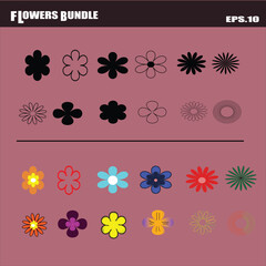 single line art Flowers bundle set vector illustration of floral object, colorful flower flat design