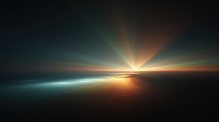 Vibrant glowing sunrise or sunset over calm ocean with colorful sky and horizon scene.