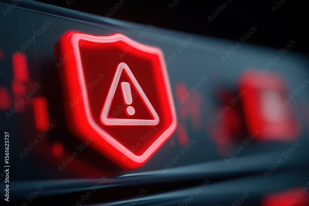 Aufkleber Red warning shield with alert icon on digital screen cybersecurity or system alert.