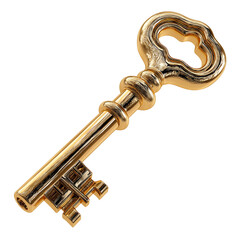 Vintage gold key with exquisite texture, PNG transparent background, presenting nostalgic decoration and practical tool attributes