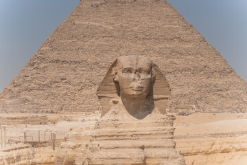 Great sphinx guarding the pyramids of giza in egypt