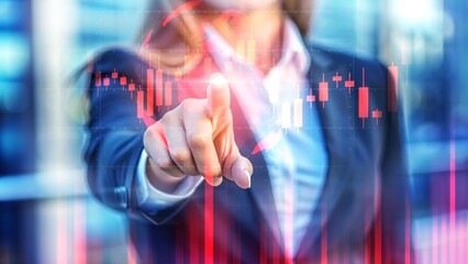 Businesswoman Analyzing Futuristic Digital Financial Graph Interface