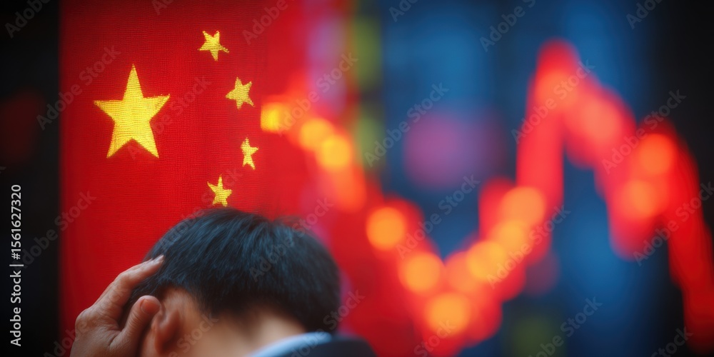 Poster close up of a financial stock market chart display with bright red and yellow lines.