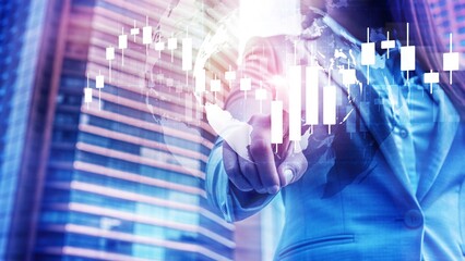 Businessman in Modern City with Futuristic Global Financial Technology Interface