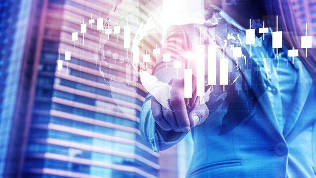 Businessman in Modern City with Futuristic Global Financial Technology Interface