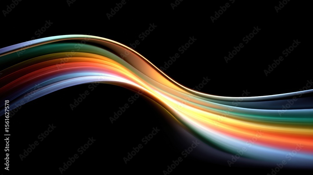 Poster abstract flowing rainbow colored wave art with smooth curves for creative design.