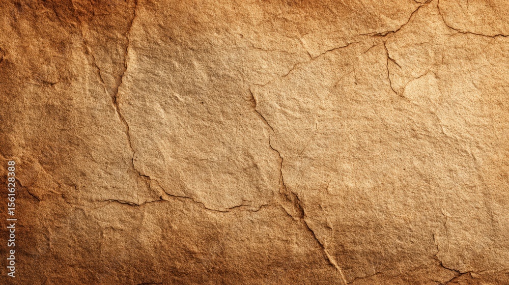 Poster close up of old textured cracked paper surface in brown color with details.