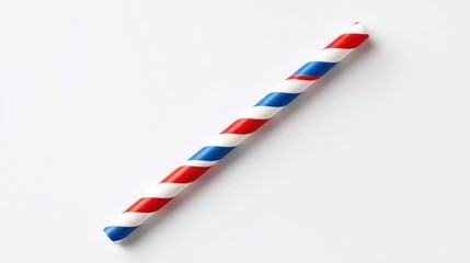 Classic striped candy cane with red, white, and blue colors on white background.