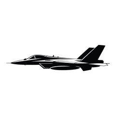Military Fighter Jet Silhouette, Vector, Illustration, Icon, Logo, White Background.
