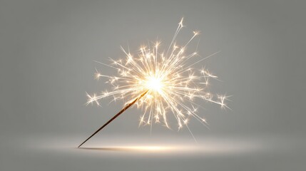 Naklejka premium Bright Sparkler Firework Exploding with Glowing Light and Sparks on Gray Background.