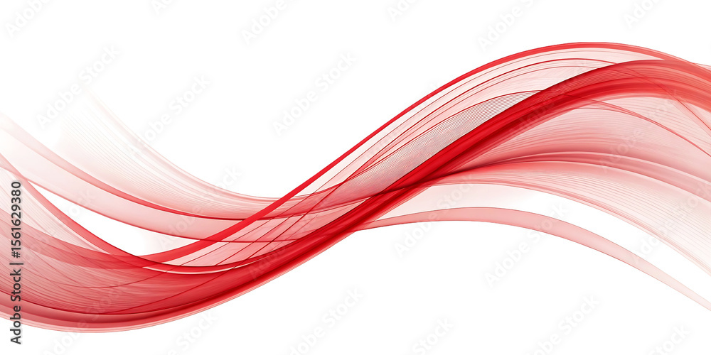 Poster abstract flowing red waves with delicate lines isolated on transparent background