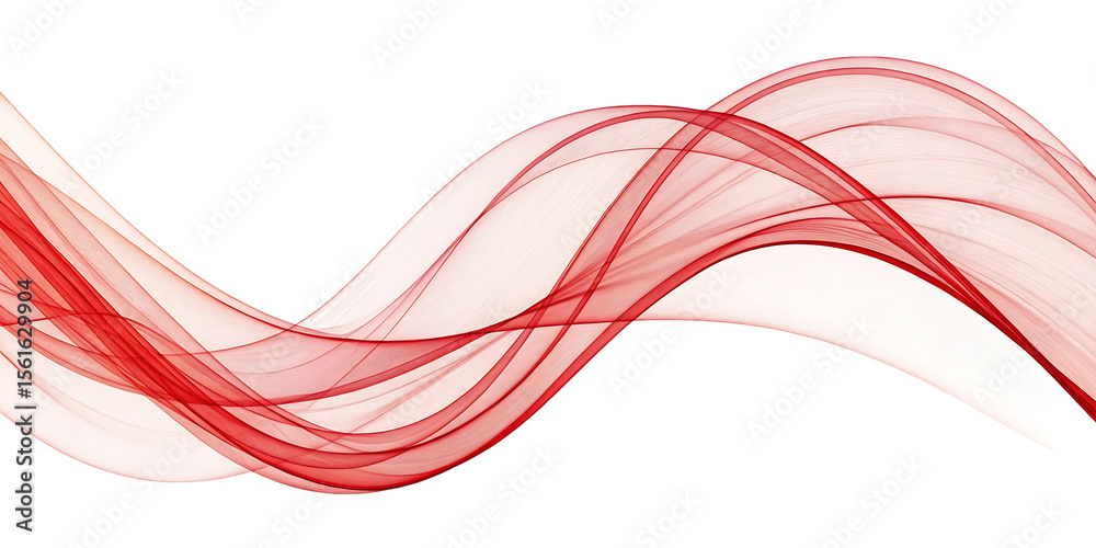Poster abstract flowing red waves with delicate lines isolated on transparent background
