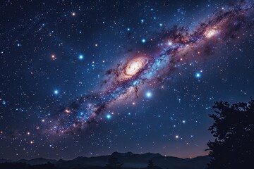 Obraz premium Bask in the Beauty of a Galaxy with Glowing Stars and a Starlit Sky Wallpaper