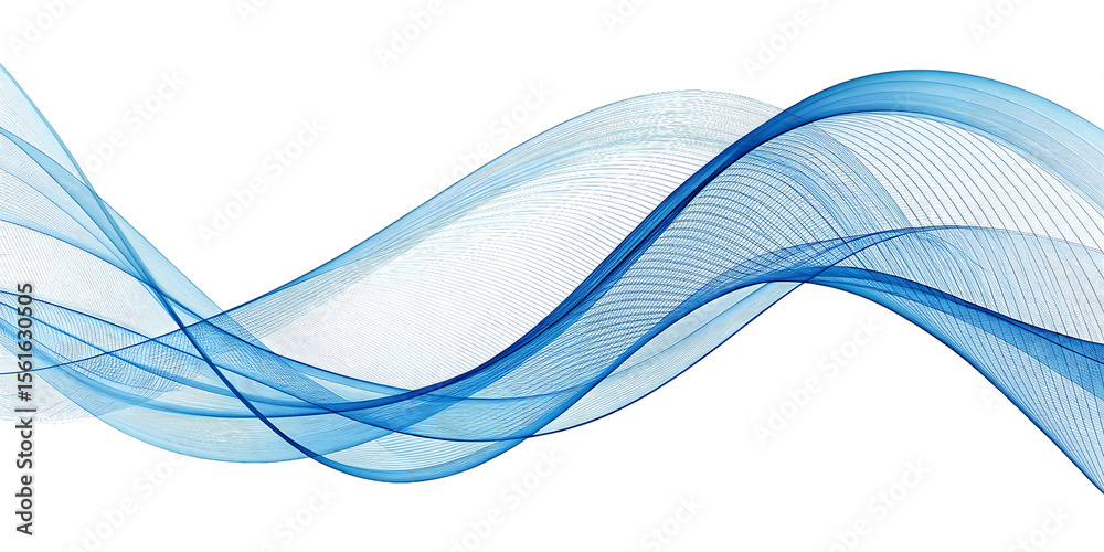 Poster abstract flowing blue waves with intricate line patterns isolated on transparent background