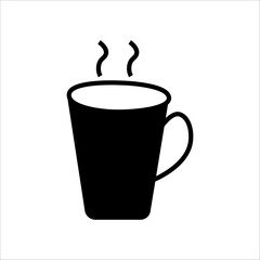 Collection of coffee cup icons in black and white. Includes mugs, to-go cups, straws, lids, and steam. Beverage and café symbols for app, web, UI, banner, menu, and print design.