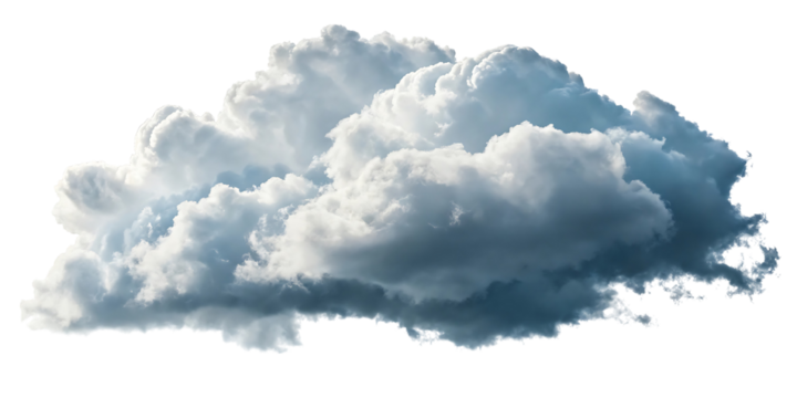 Dramatic cumulus cloud formation with light and shadow isolated on transparent background