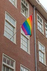Rainbow Pride Flag at Building in Amsterdam Netherlands