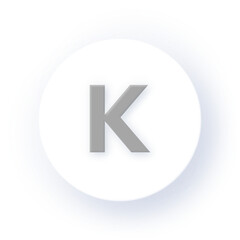 Neumorphism Soft Shadow Alphabet K Letter K Character Typography Capital Text Symbol UI UX School ABC Font Learning Design Drop Shadow on Dark Background Neumorphic
