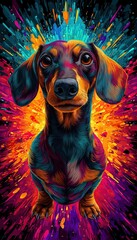 dachshund dog, psychedelic art, vibrant colors, colorful background, a colorful explosion of color mobile wallpaper lockscreen