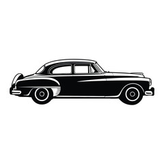 Obraz premium Vintage Car Silhouette, Vector, Illustration, Icon, Logo, White Background.