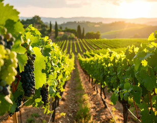 Sunlit Tuscan Vineyard Premium Olive Oil Illustration