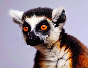 Fototapeta premium Grey and white lemur with orange eyes