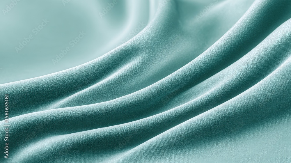Aufkleber luxurious silky fabric with smooth flowing drapes and elegant texture in soft teal color.