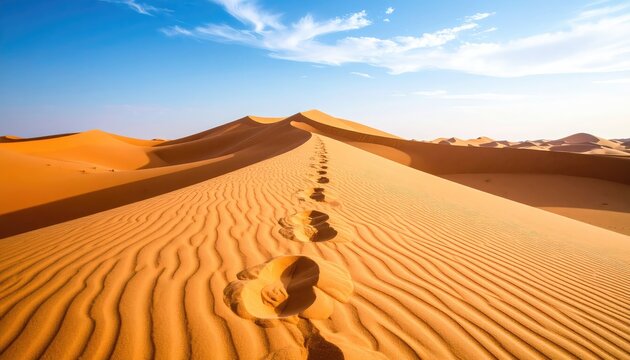 Desert Dune Footprints: Serene Golden Sandscape