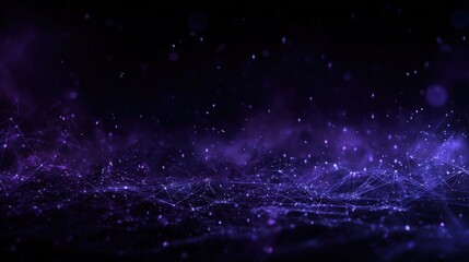 Obraz premium Abstract digital purple particles scatter with glowing network of lines and points.