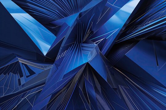 Indigo Abstract Technology Design Featuring Geometric Threads and Dynamic Patterns
