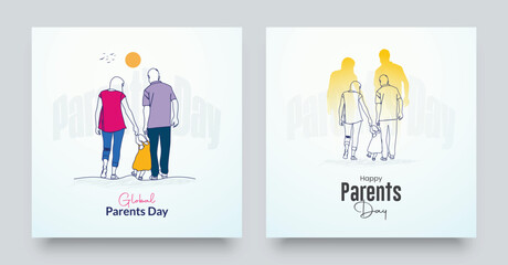 Happy Parents Day Vector Illustration. Parents day social media post template. Set Parents day banner design. Suitable for Poster, Banners, mobile apps, campaign and greeting card.