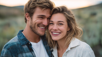 Obraz premium Couple in Love Enjoying Nature with Laughter and Romance