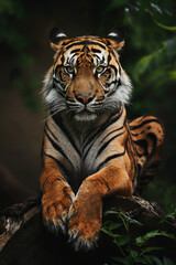 Sumatran tiger (Panthera tigris sumatrae) beautiful animal and his portrait