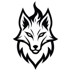 Solid color Wolf Fire Head line simple creative vector design template on white background