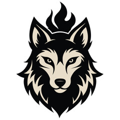Solid color Wolf Fire Head line simple creative vector design template on white background