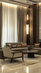 Fototapeta premium Modern living room with beige and brown tones