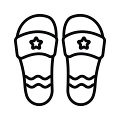An editable outline icon showing summer slippers