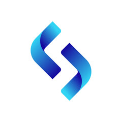 A modern, abstract letter 'S' or infinity symbol formed by two intertwining, gradient blue ribbon-like shapes