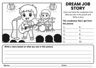 Fototapeta premium Dream Job Story Writing Prompt Worksheets for Grades 1-6, Creative Writing, Vocabulary Practice, Sentence Making, Back to School, Story Pages
