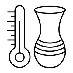 Thermometer and clay vase thin line icon, pottery making concept. Vector graphics. Clay product safe temperature sign on white background, style mobile or design.